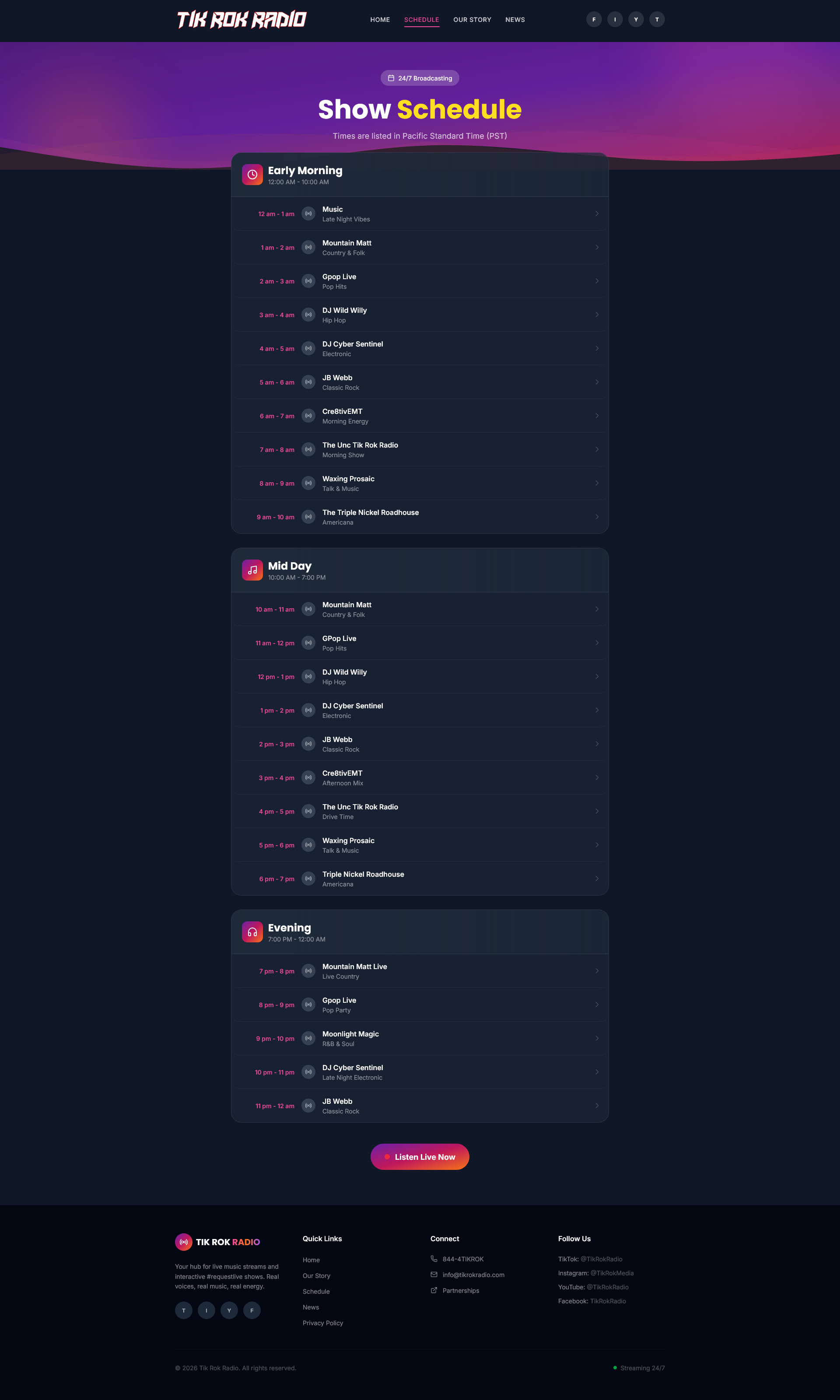 Tik Rok Radio show schedule page